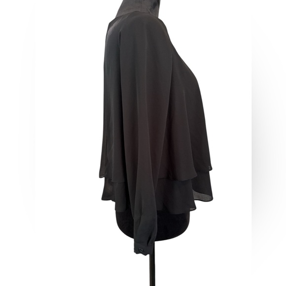 ZARA BASIC Black Tiered Layered Long Sleeve Blouse XS - Picture 5 of 8